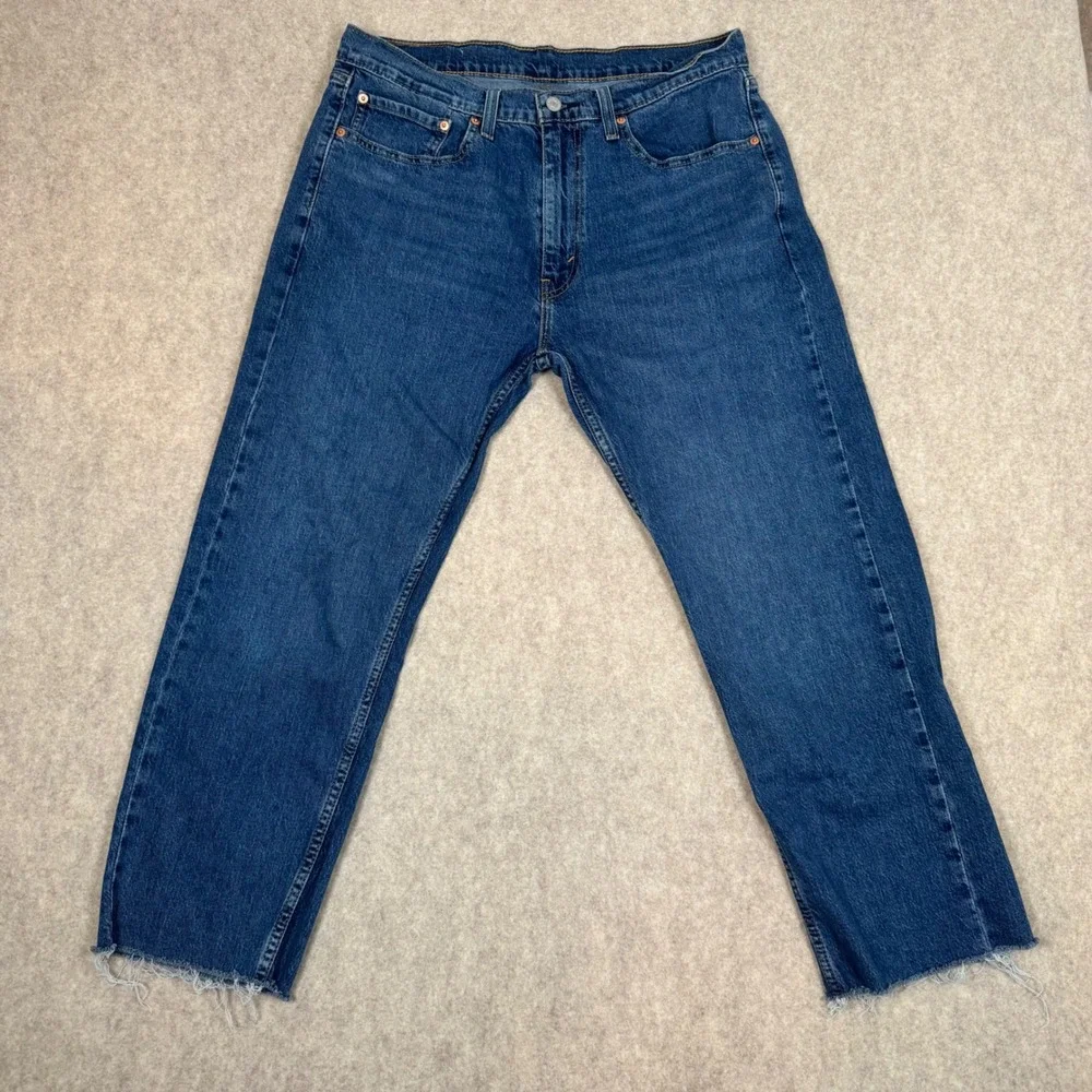 Levi's‎ 505 Regular Fit Jeans Mens 36x30 Blue Good Straight Leg Raw Hem Cutoff